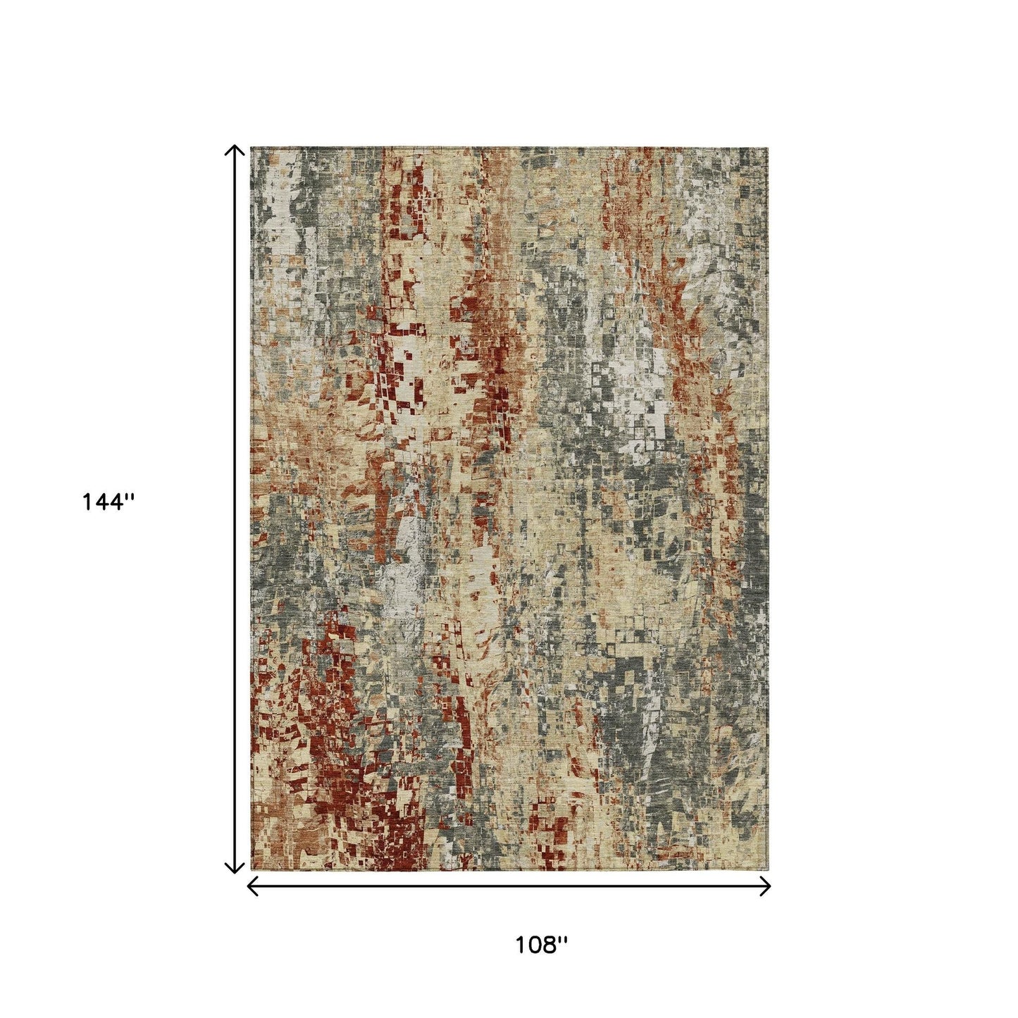9' X 12' Pewter Rust And Gray Abstract Washable Indoor Outdoor Area Rug-2