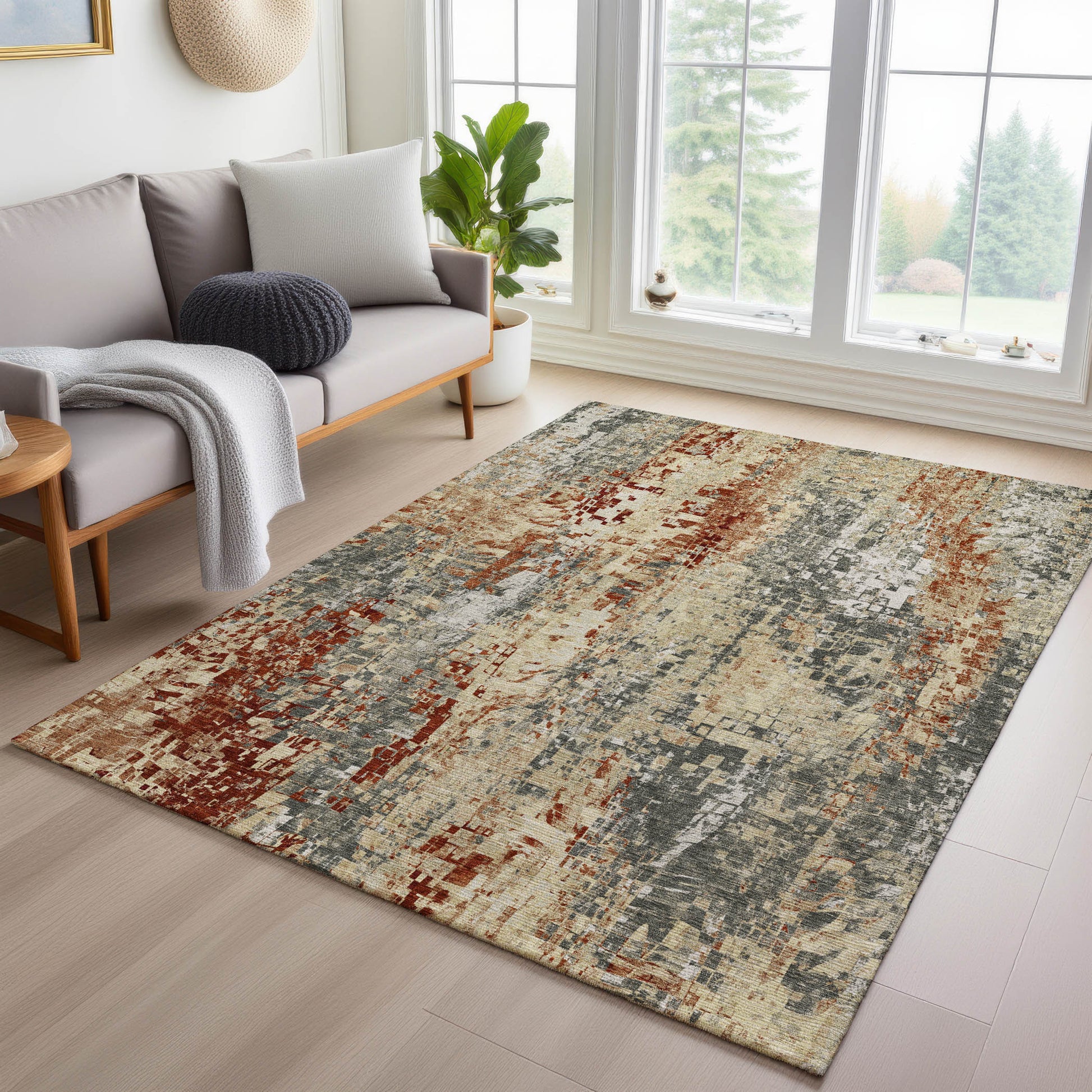 9' X 12' Pewter Rust And Gray Abstract Washable Indoor Outdoor Area Rug-8