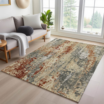 9' X 12' Pewter Rust And Gray Abstract Washable Indoor Outdoor Area Rug-8