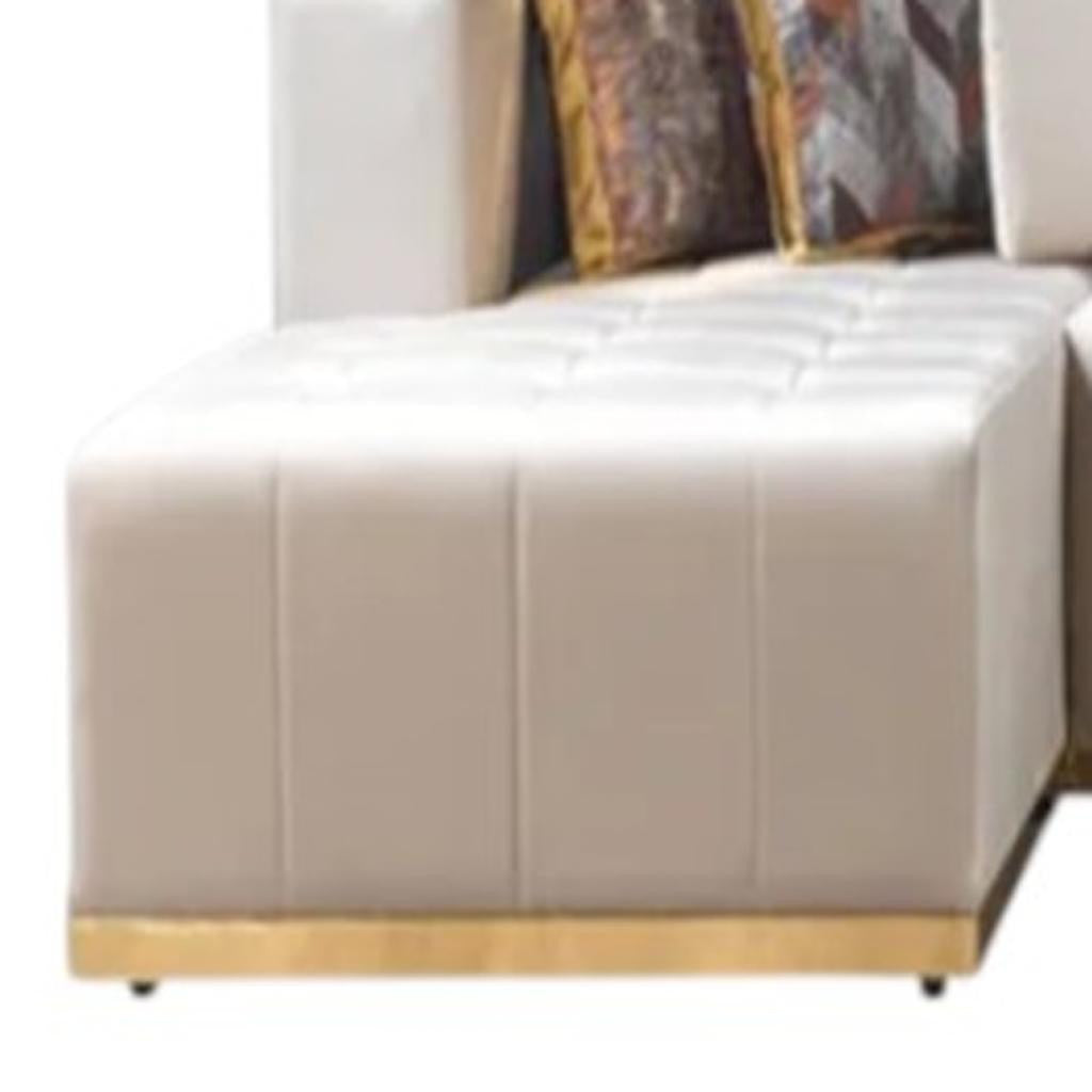 Ivory Velvet U Shaped Three Piece Sofa and Chaise Sectional With Toss Pillows-7