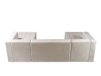 Ivory Velvet U Shaped Three Piece Sofa and Chaise Sectional With Toss Pillows-5