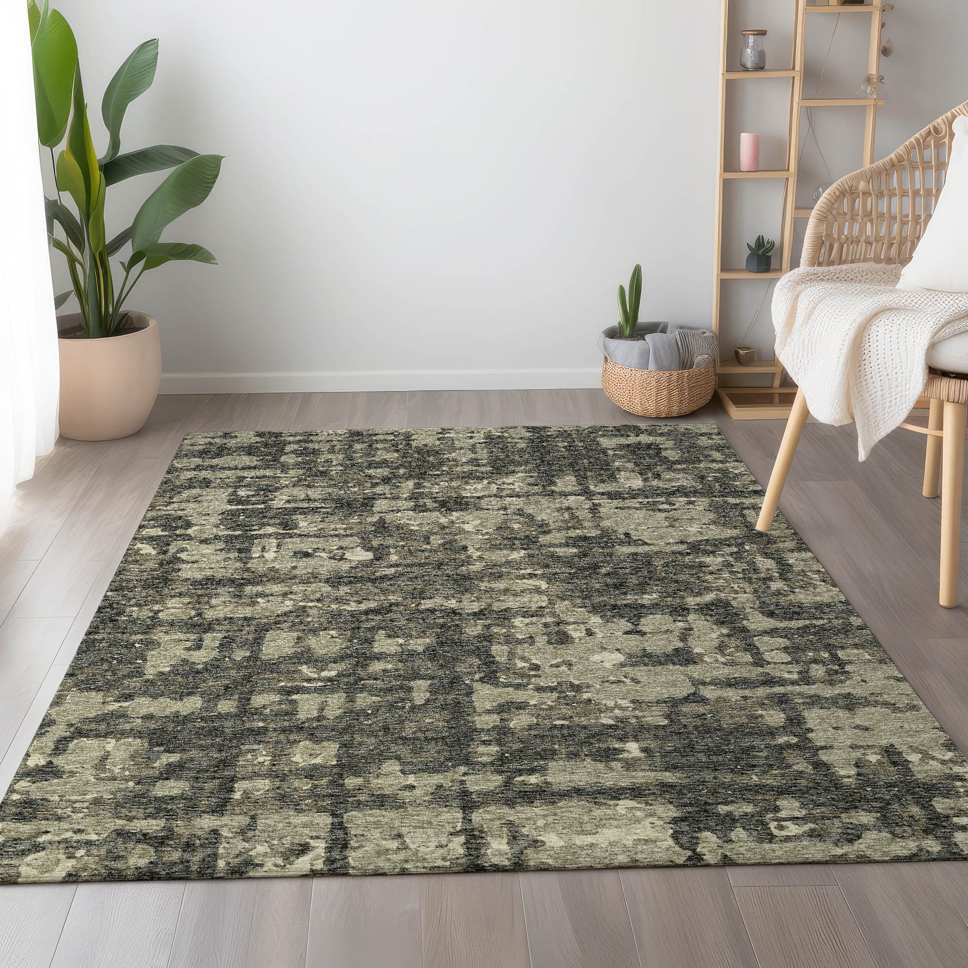 3' X 5' Brown And Beige Abstract Washable Area Rug With UV Protection-4