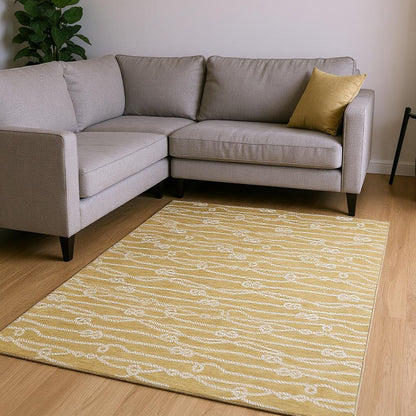8' X 10' Gold And Ivory Nautical Washable Area Rug With UV Protection-1