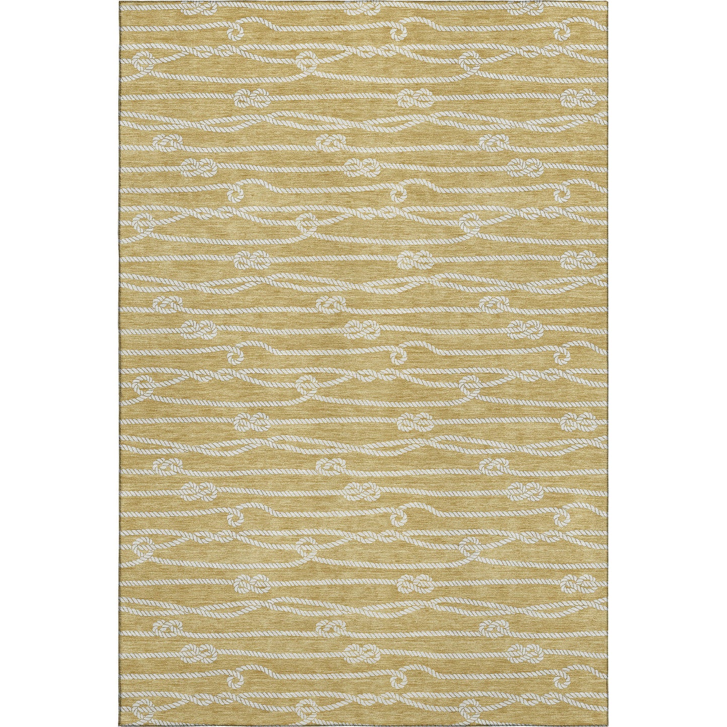 8' X 10' Gold And Ivory Nautical Washable Area Rug With UV Protection-0