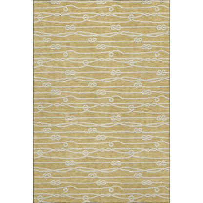 8' X 10' Gold And Ivory Nautical Washable Area Rug With UV Protection-0