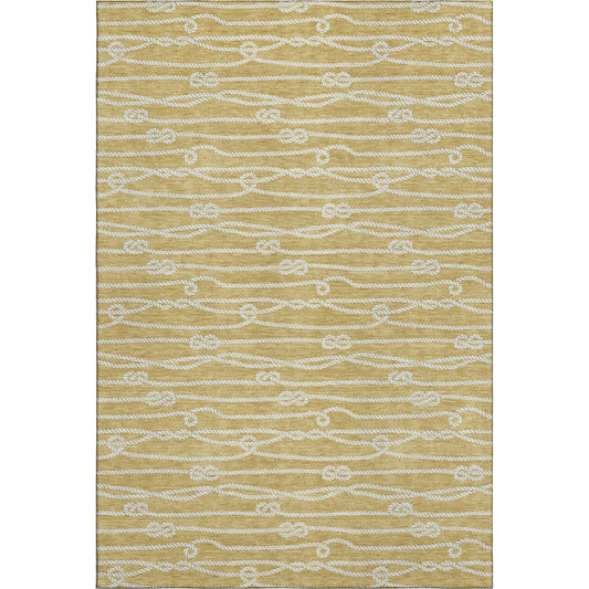 8' X 10' Gold And Ivory Nautical Washable Area Rug With UV Protection-0