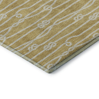8' X 10' Gold And Ivory Nautical Washable Area Rug With UV Protection-7