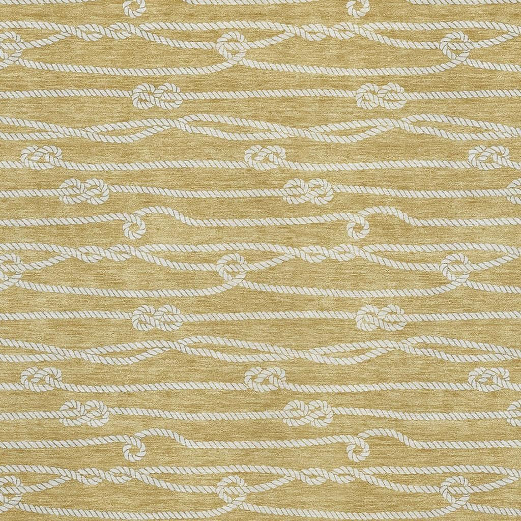 8' X 10' Gold And Ivory Nautical Washable Area Rug With UV Protection-2