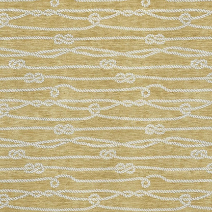 8' X 10' Gold And Ivory Nautical Washable Area Rug With UV Protection-2