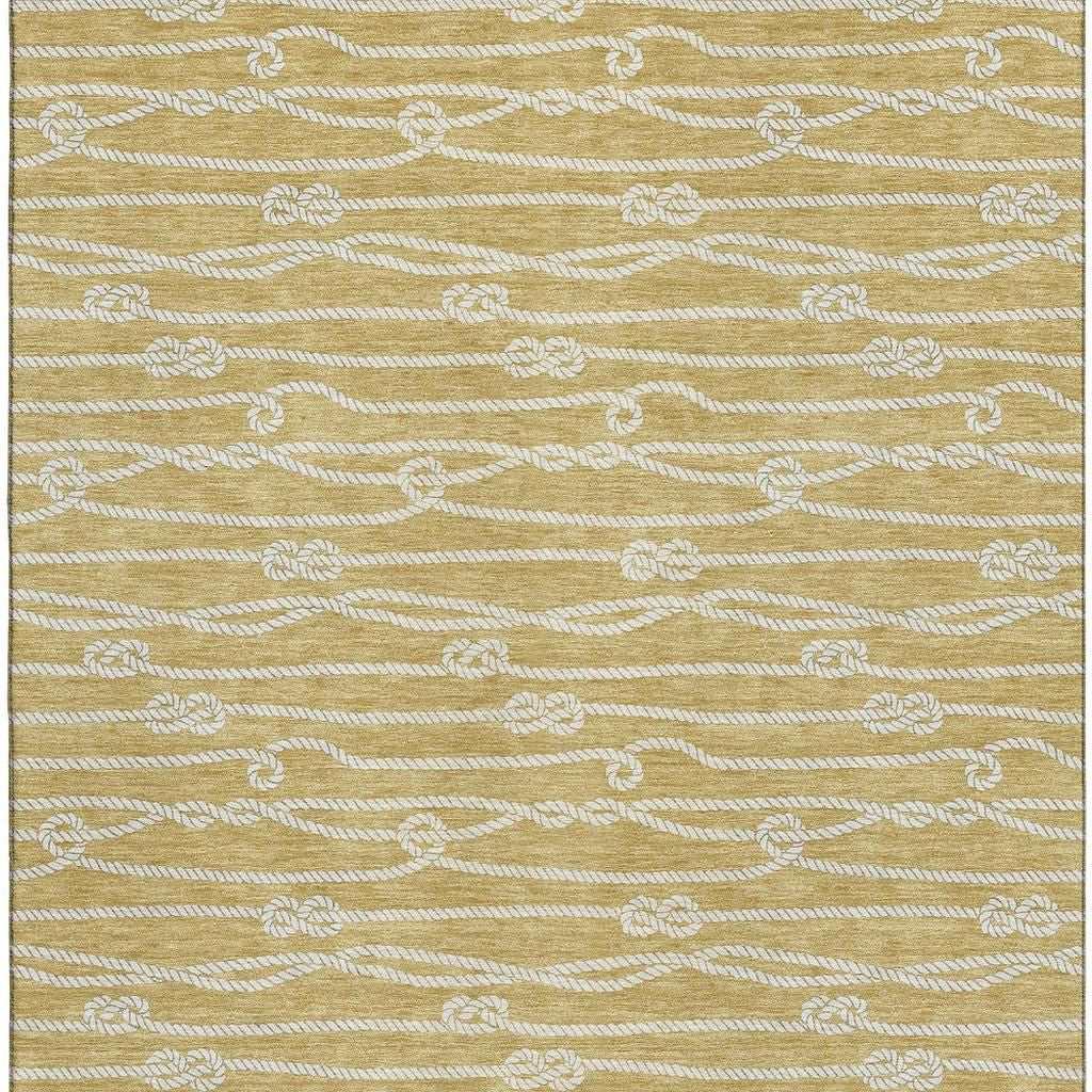 8' X 10' Gold And Ivory Nautical Washable Area Rug With UV Protection-3