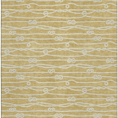 8' X 10' Gold And Ivory Nautical Washable Area Rug With UV Protection-3