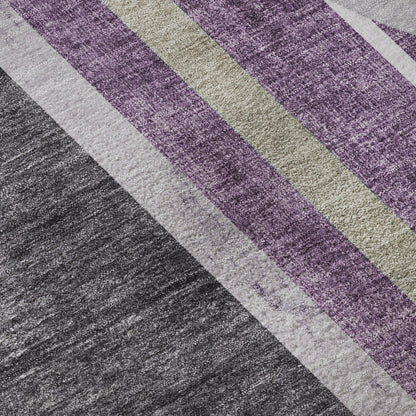 8' Purple And Khaki Geometric Washable Round Rug With UV Protection-8