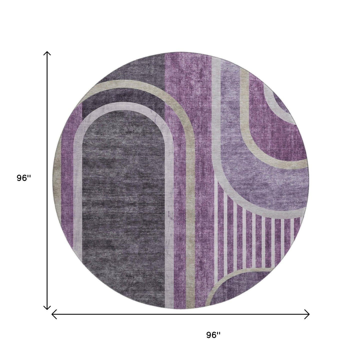 8' Purple And Khaki Geometric Washable Round Rug With UV Protection-2