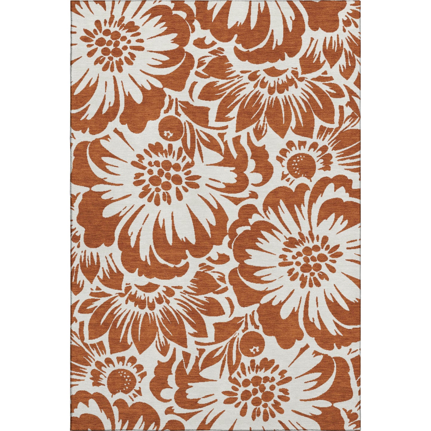 5' X 8' Rust And Ivory Floral Washable Area Rug With UV Protection-1