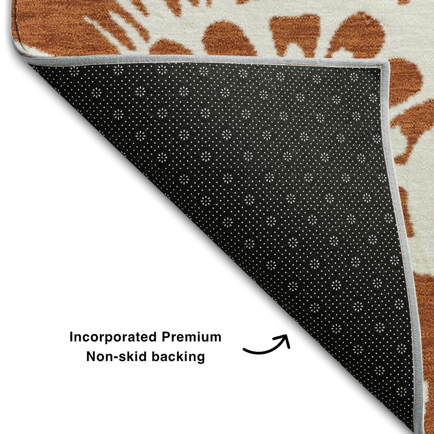 5' X 8' Rust And Ivory Floral Washable Area Rug With UV Protection-7