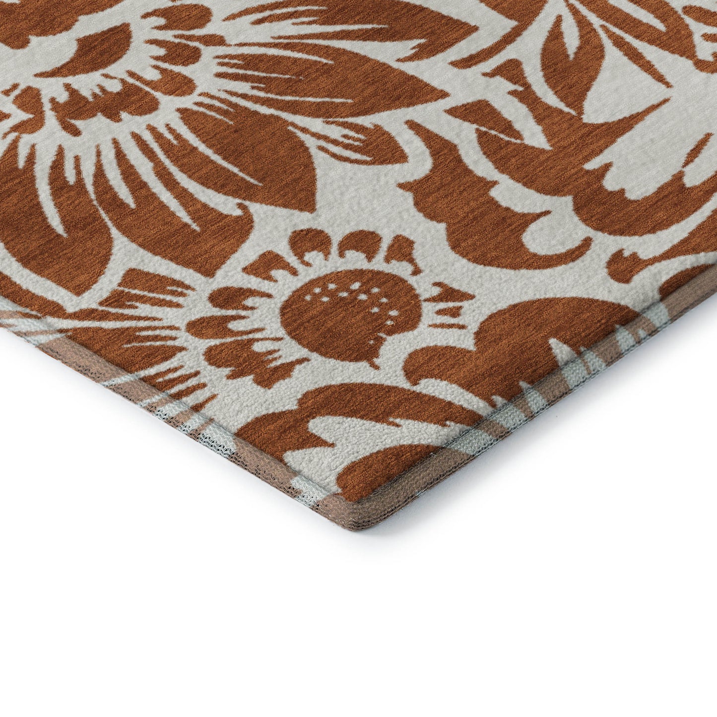 5' X 8' Rust And Ivory Floral Washable Area Rug With UV Protection-8
