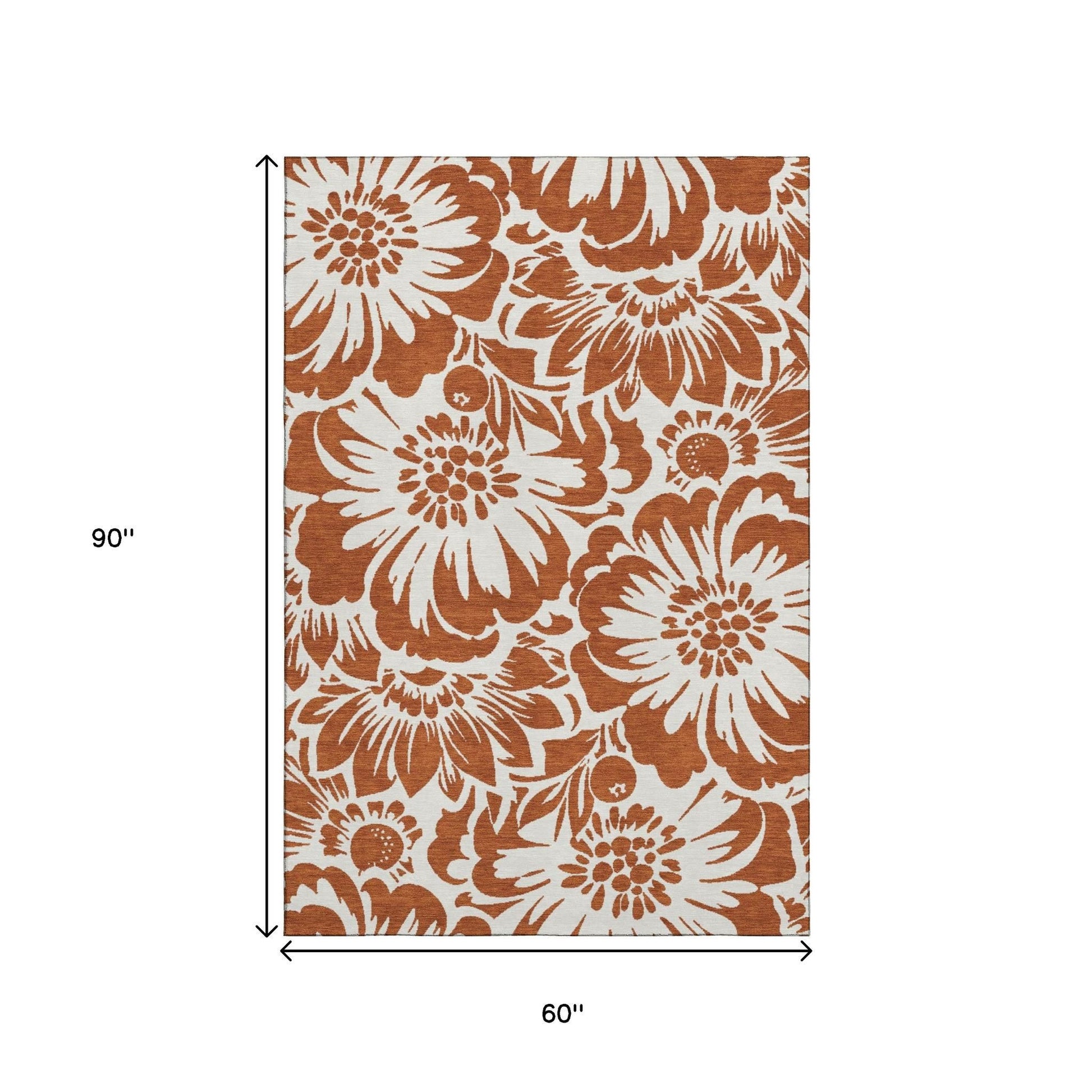 5' X 8' Rust And Ivory Floral Washable Area Rug With UV Protection-2