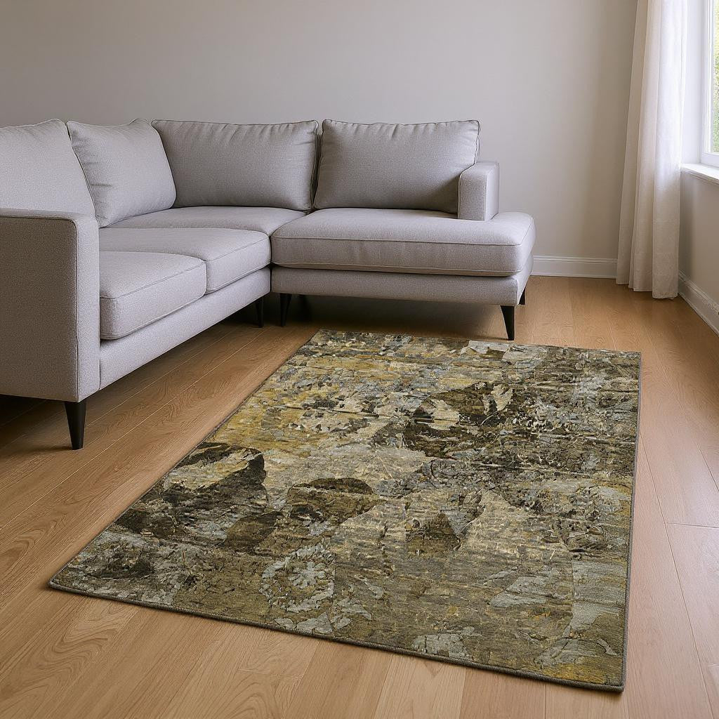 8' X 10' Coffee And Gray Abstract Washable Area Rug With UV Protection-0