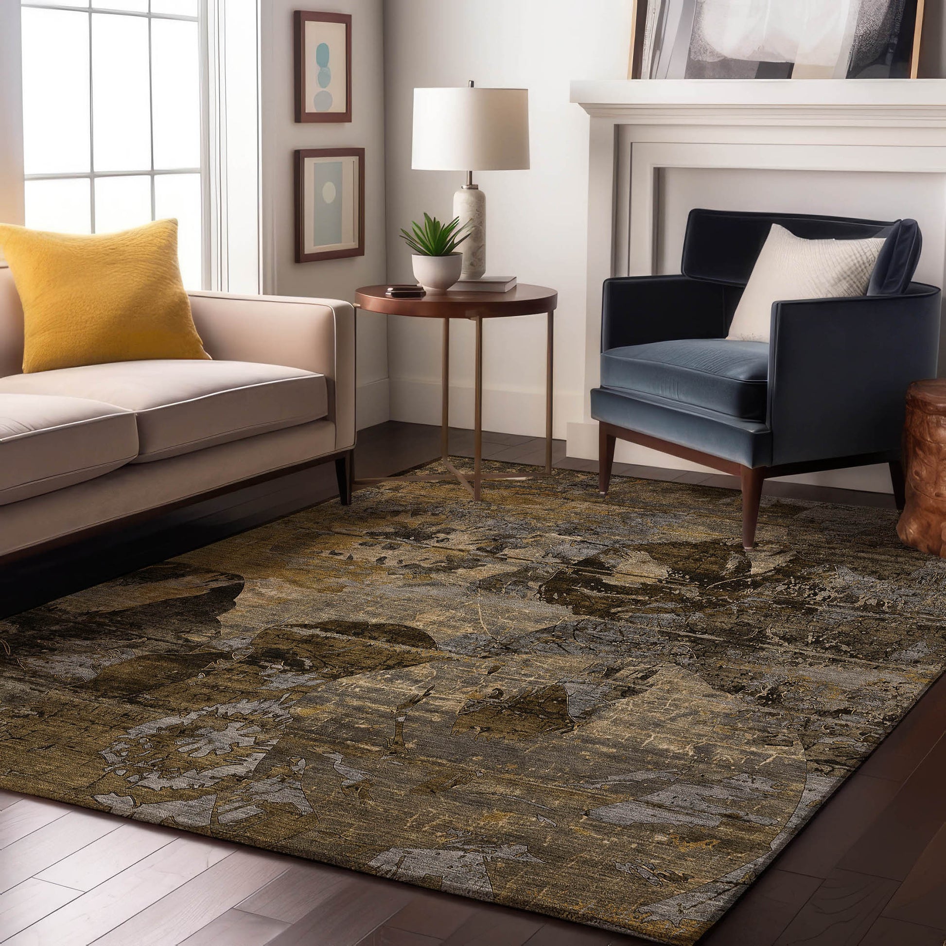 8' X 10' Coffee And Gray Abstract Washable Area Rug With UV Protection-5