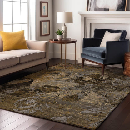 8' X 10' Coffee And Gray Abstract Washable Area Rug With UV Protection-5