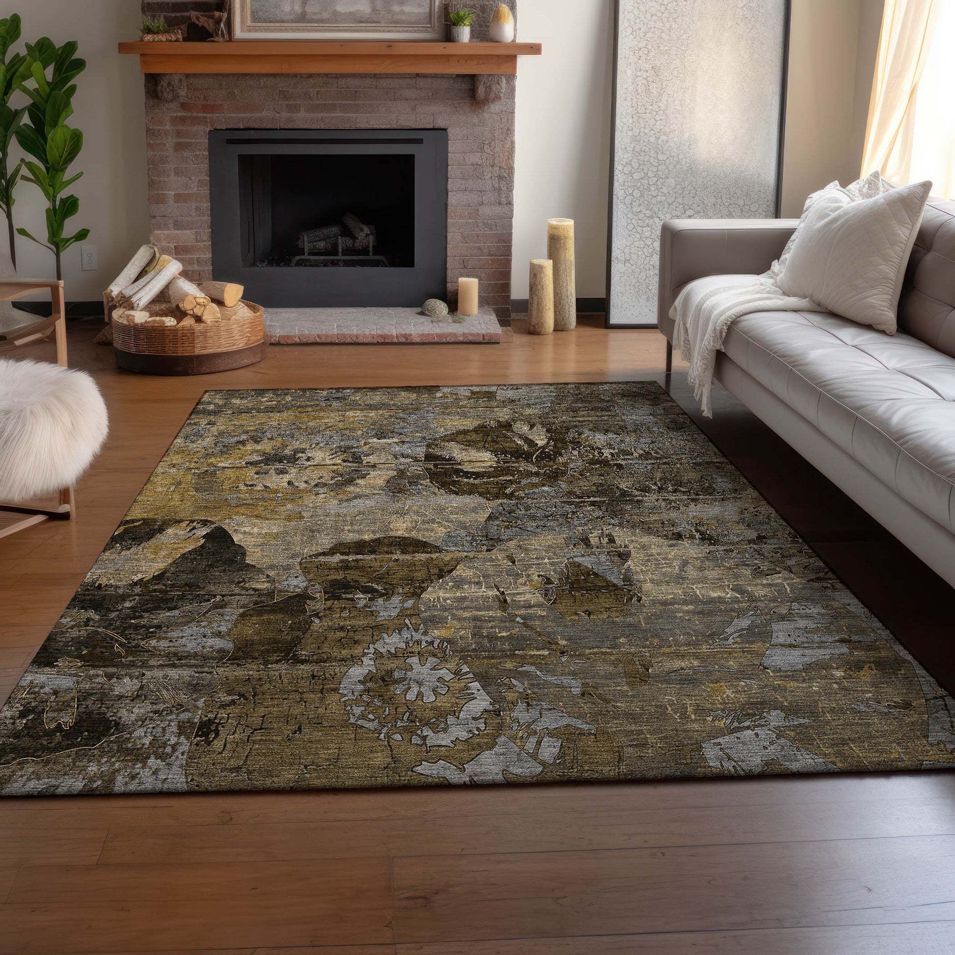 8' X 10' Coffee And Gray Abstract Washable Area Rug With UV Protection-6