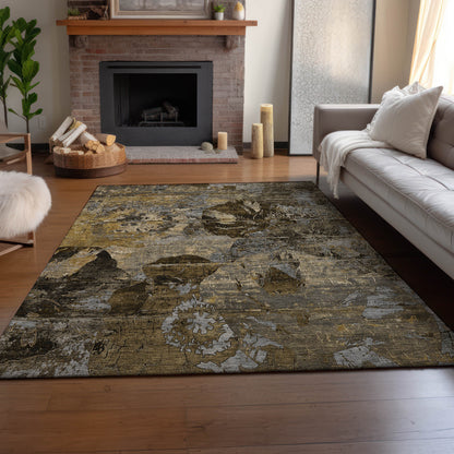 8' X 10' Coffee And Gray Abstract Washable Area Rug With UV Protection-6