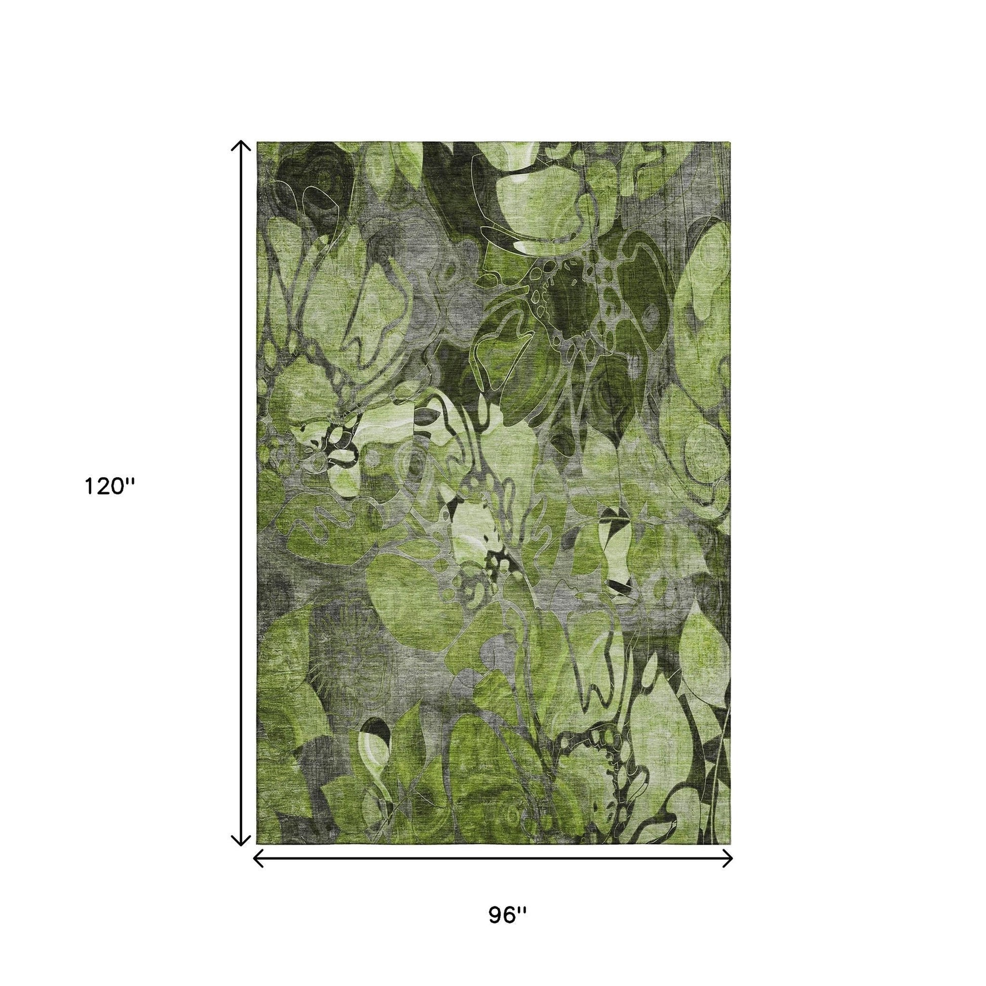 8' X 10' Fern Green And Gray Floral Washable Area Rug With UV Protection-2