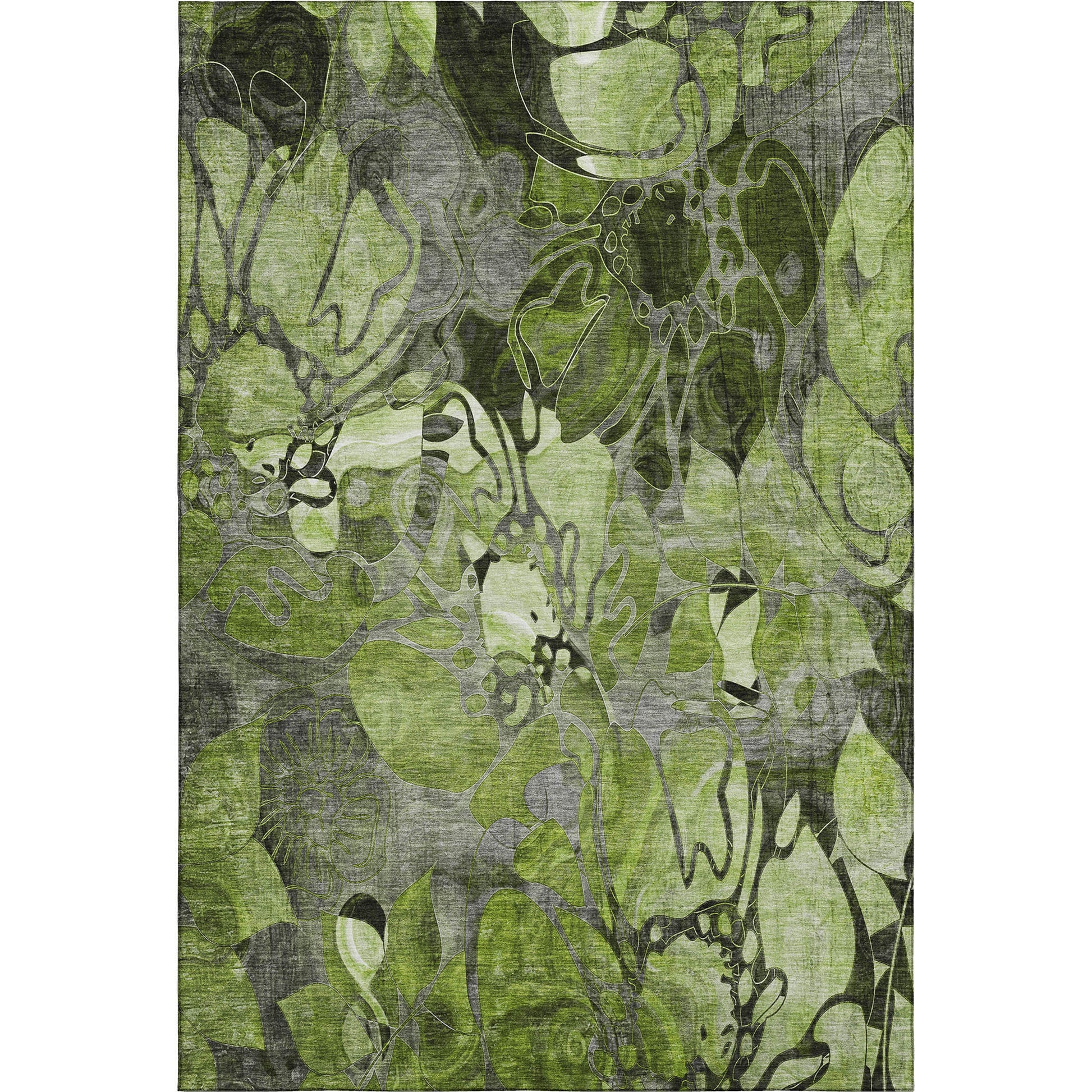 8' X 10' Fern Green And Gray Floral Washable Area Rug With UV Protection-1