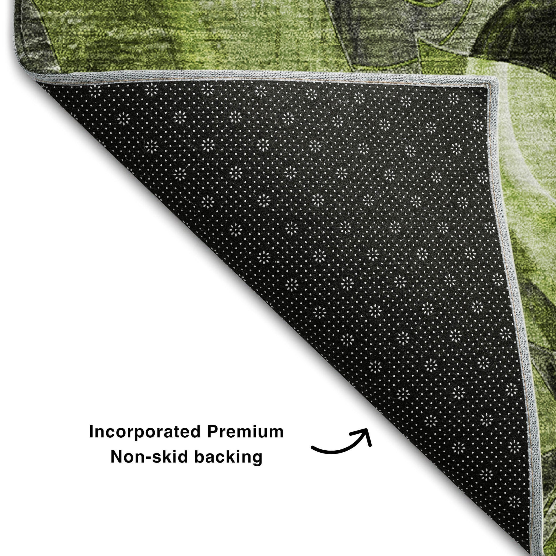 8' X 10' Fern Green And Gray Floral Washable Area Rug With UV Protection-7