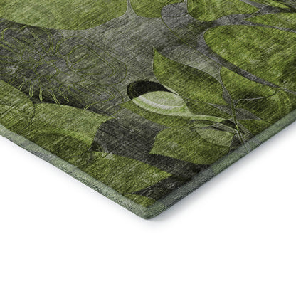 8' X 10' Fern Green And Gray Floral Washable Area Rug With UV Protection-8