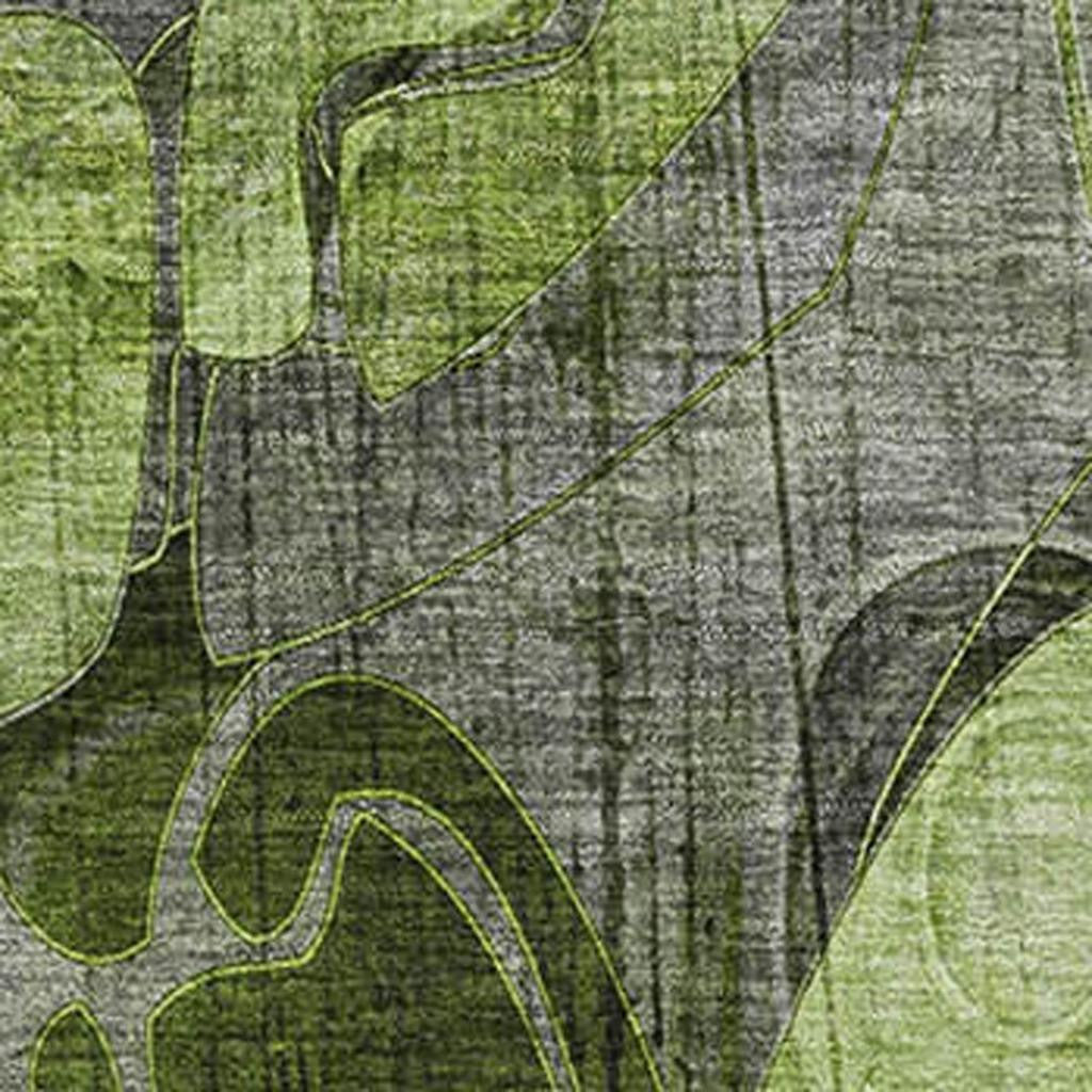 8' X 10' Fern Green And Gray Floral Washable Area Rug With UV Protection-3