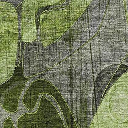 8' X 10' Fern Green And Gray Floral Washable Area Rug With UV Protection-3