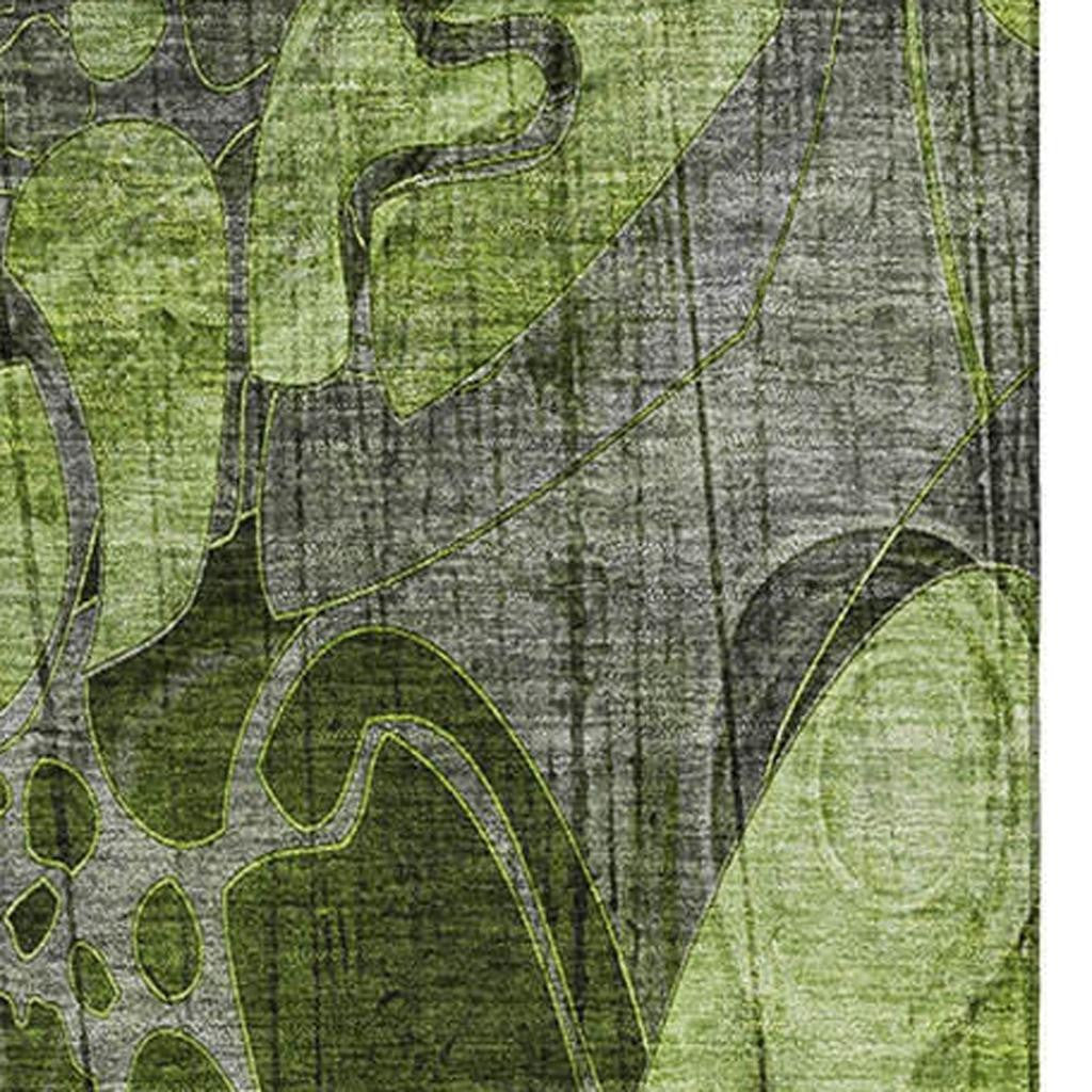 8' X 10' Fern Green And Gray Floral Washable Area Rug With UV Protection-4