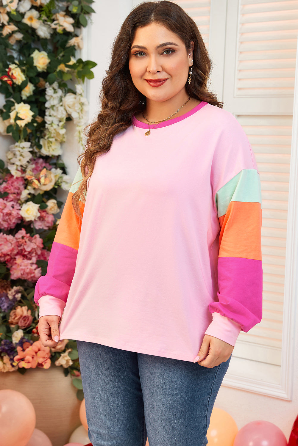 Harlow Plus Size Patchwork Long Sleeve Top-4