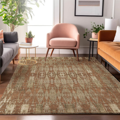 5' X 8' Chili Red And Beige Moroccan Washable Area Rug With UV Protection-3