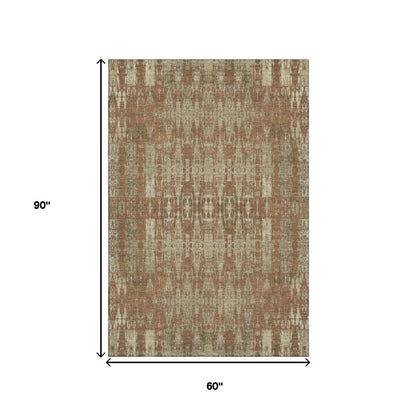 5' X 8' Chili Red And Beige Moroccan Washable Area Rug With UV Protection-2