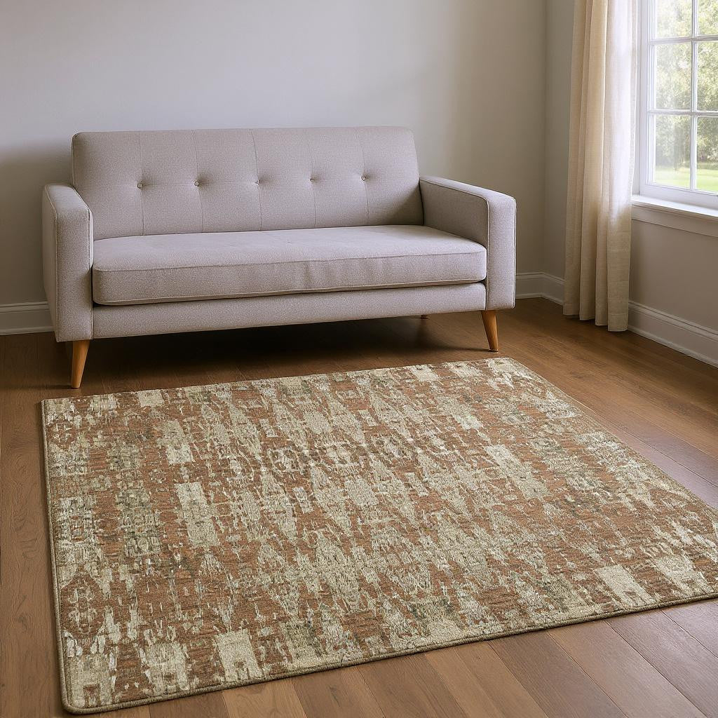 5' X 8' Chili Red And Beige Moroccan Washable Area Rug With UV Protection-0