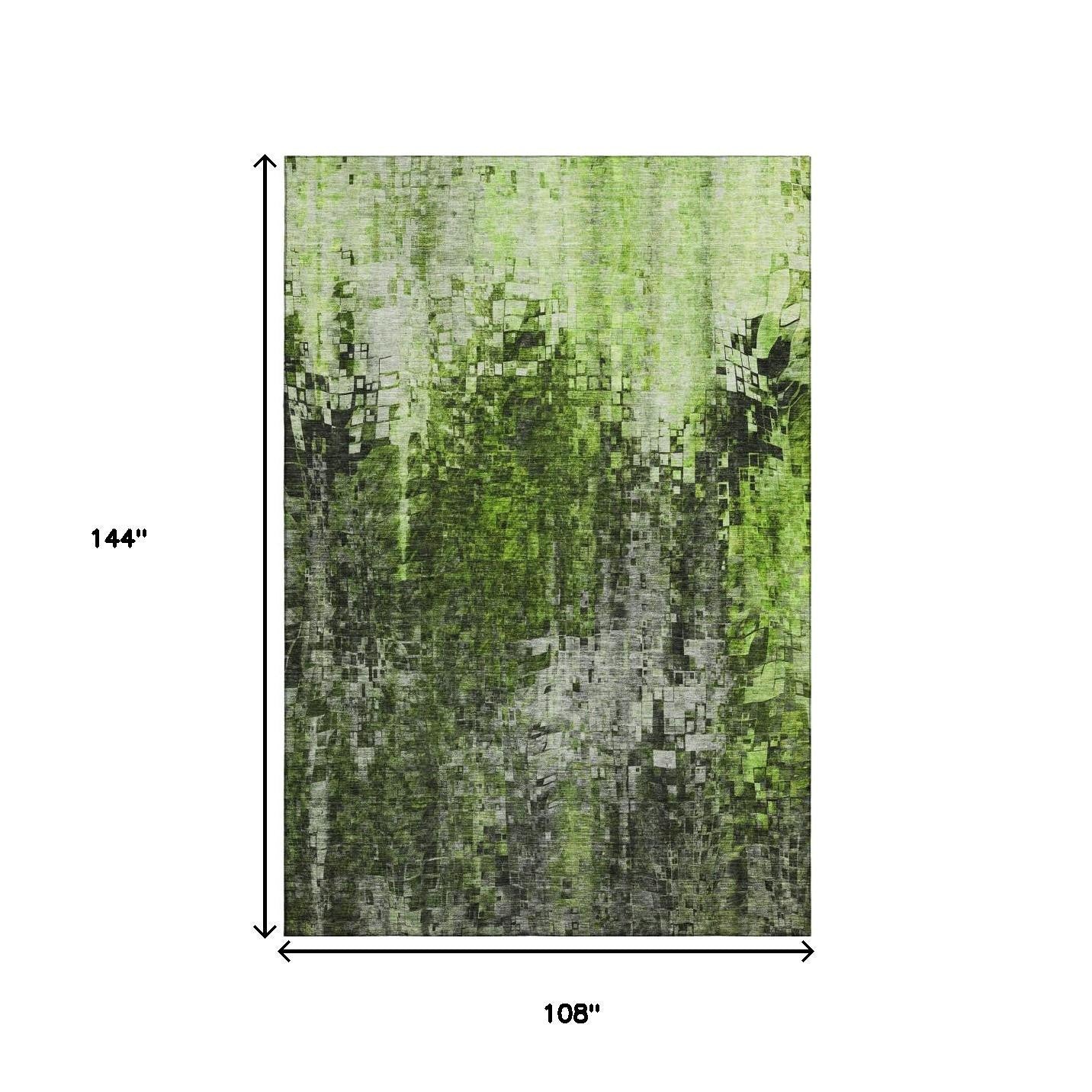 9' X 12' Green And Gray Abstract Washable Area Rug With UV Protection-2