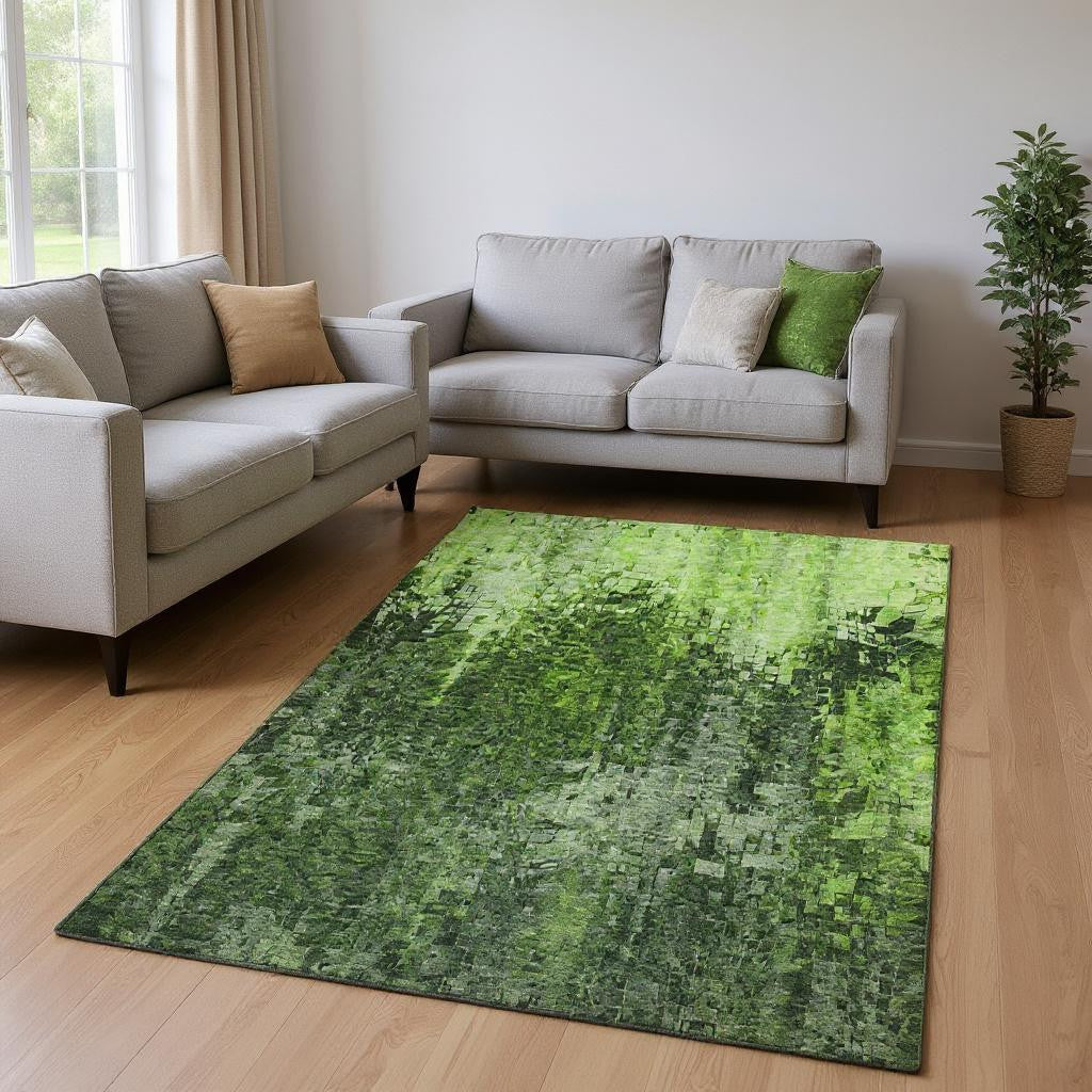 9' X 12' Green And Gray Abstract Washable Area Rug With UV Protection-0