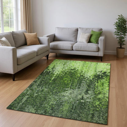 9' X 12' Green And Gray Abstract Washable Area Rug With UV Protection-0