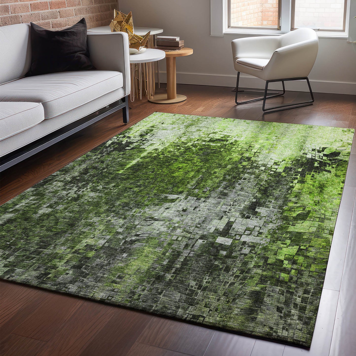 9' X 12' Green And Gray Abstract Washable Area Rug With UV Protection-5
