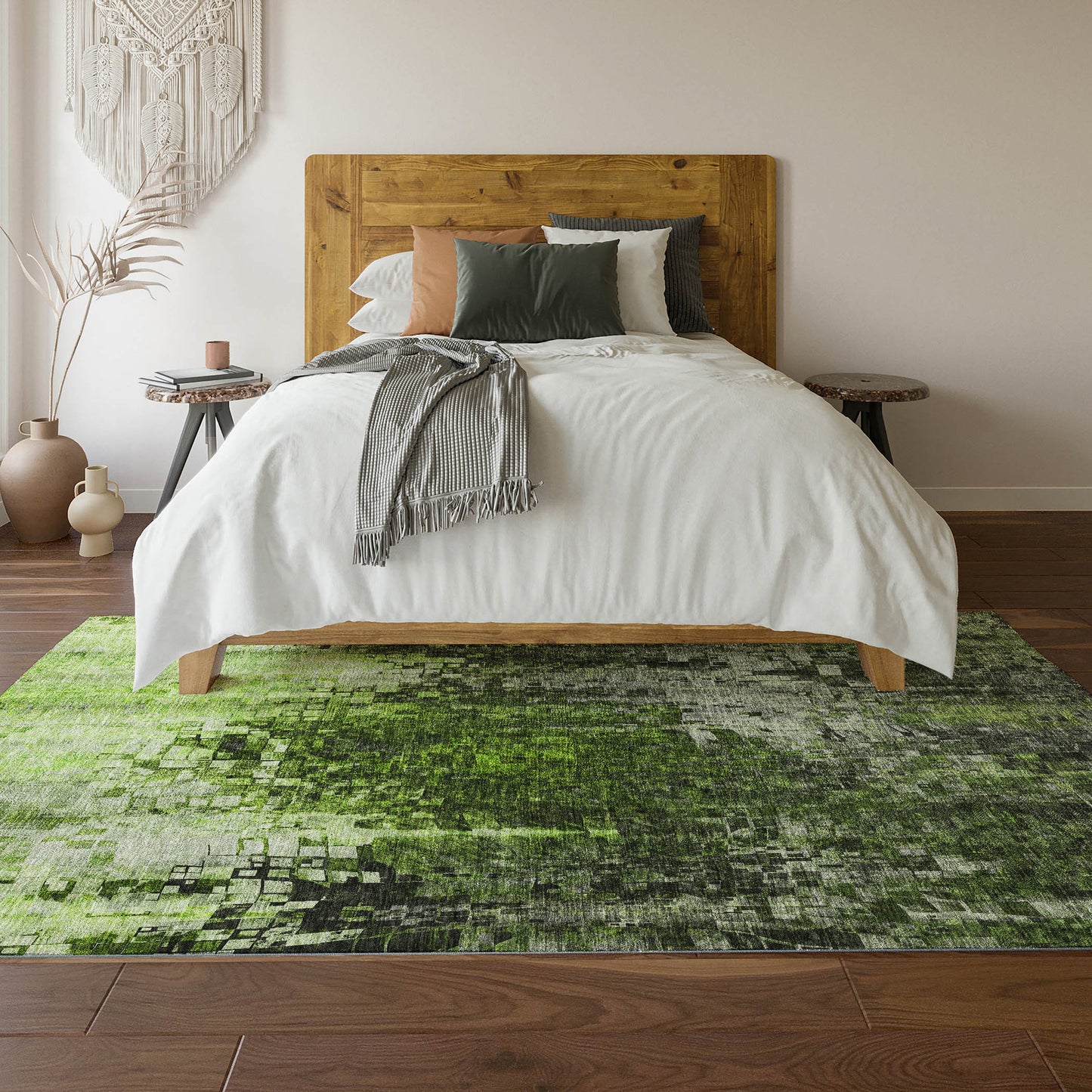 9' X 12' Green And Gray Abstract Washable Area Rug With UV Protection-6