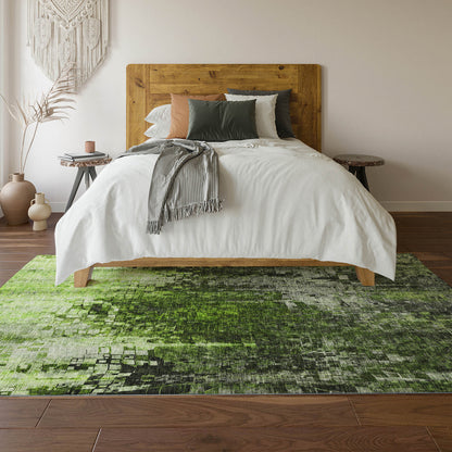 9' X 12' Green And Gray Abstract Washable Area Rug With UV Protection-6