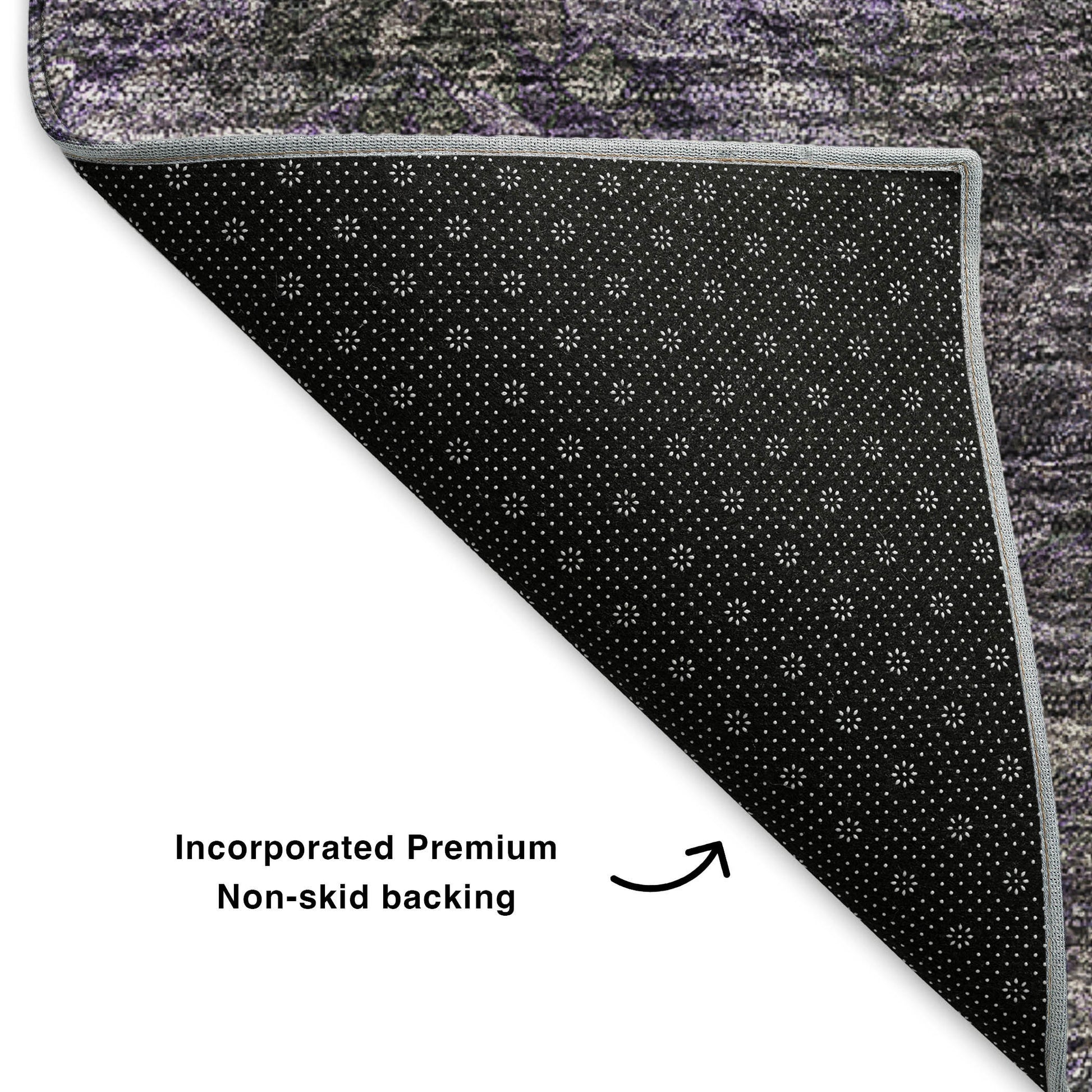 8' Purple Gray And Ivory Abstract Washable Round Rug With UV Protection-6