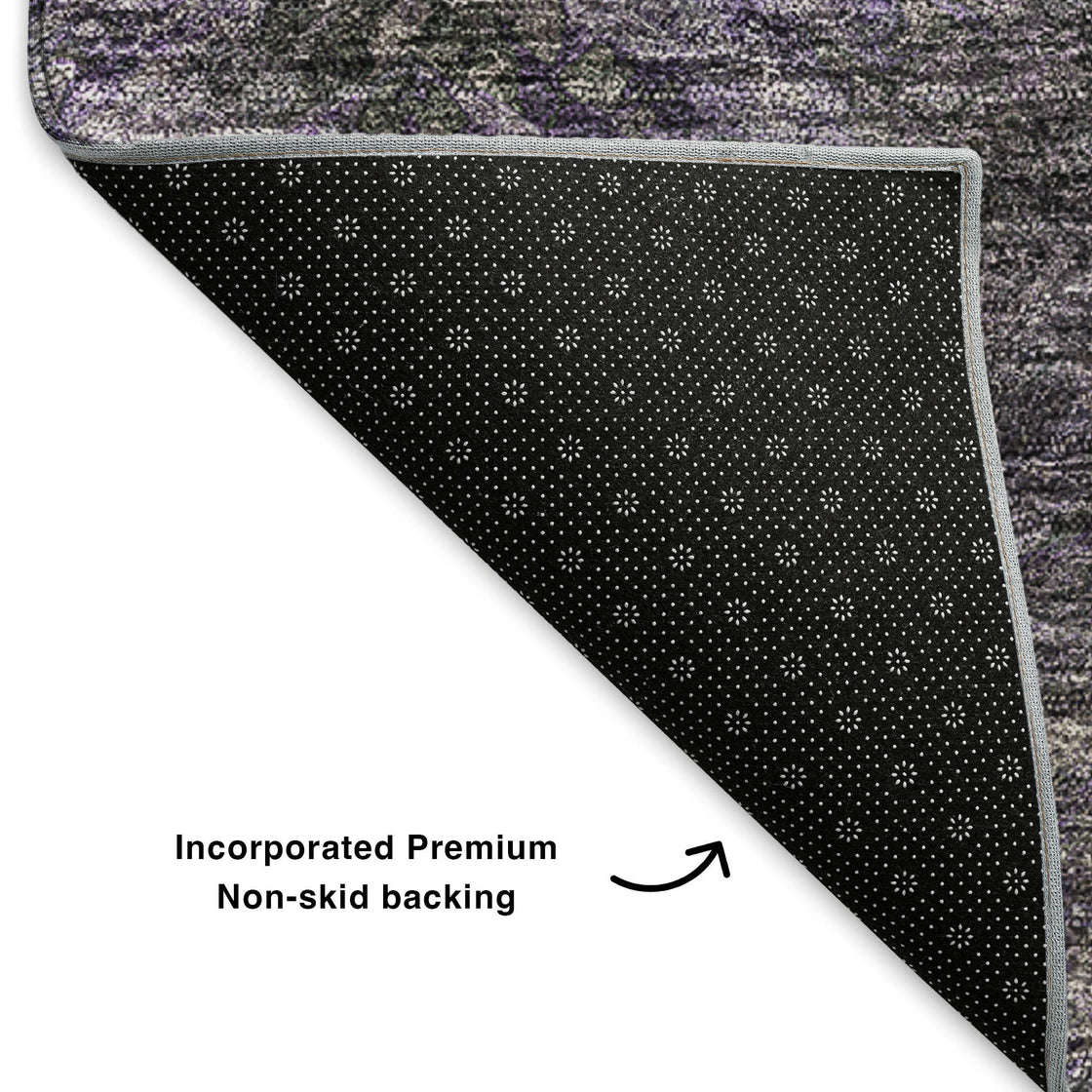 8' Purple Gray And Ivory Abstract Washable Round Rug With UV Protection-6