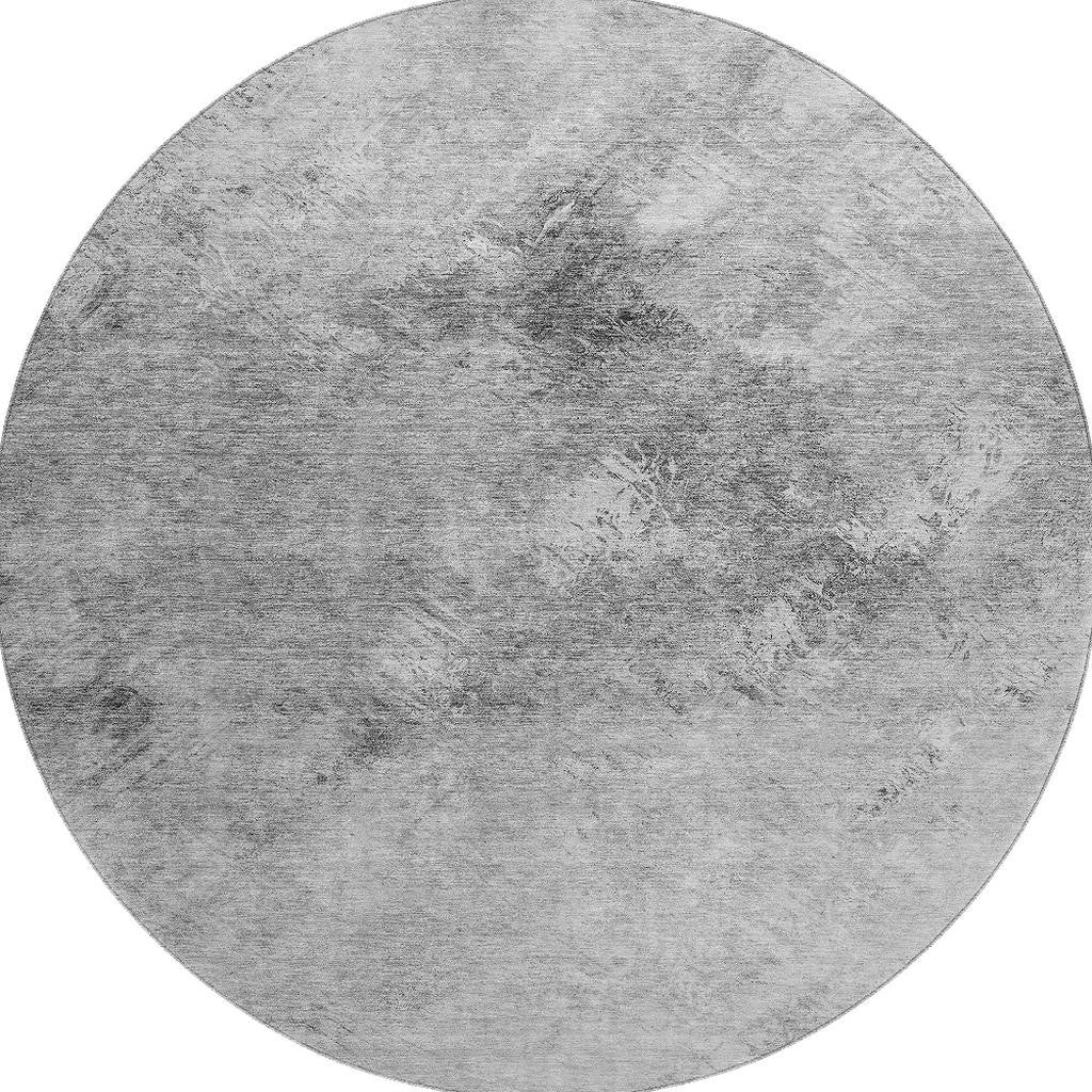 8' Silver And Gray Abstract Washable Round Rug With UV Protection-3