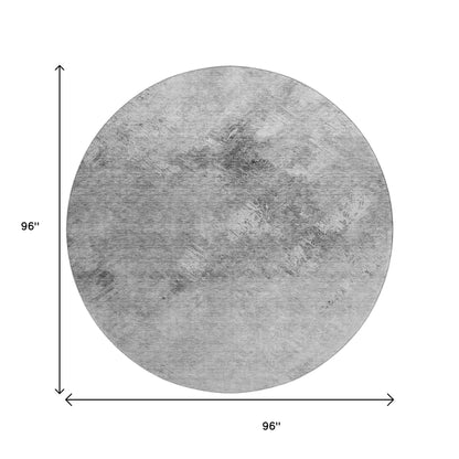 8' Silver And Gray Abstract Washable Round Rug With UV Protection-2