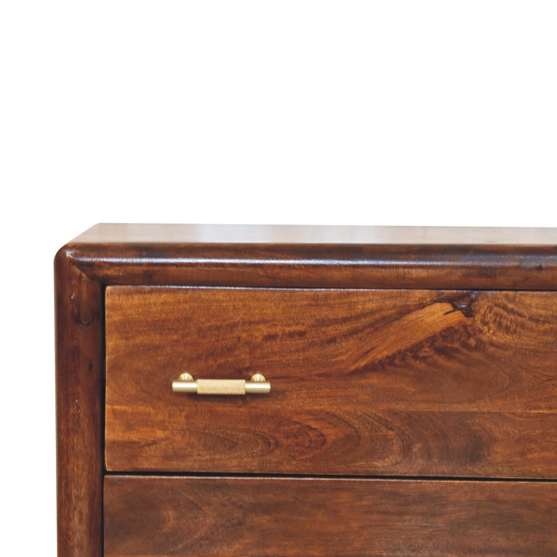 32" Brown Solid Wood Two Drawer Nightstand With Leather Shelf-7