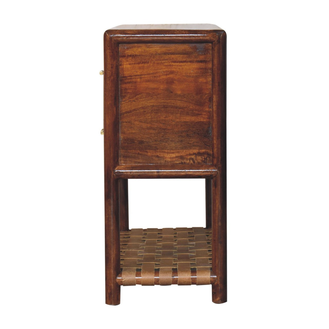 32" Brown Solid Wood Two Drawer Nightstand With Leather Shelf-5