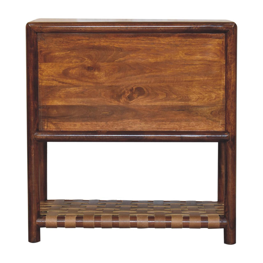 32" Brown Solid Wood Two Drawer Nightstand With Leather Shelf-6